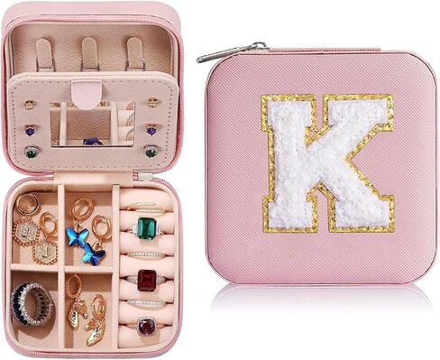 Travel Jewelry Boxes Women's Travel Jewelry Boxes Small Ladies Jewelry Boxes Jewelry Travel Organizers Women's Jewelry Travel Boxes Earring Organizers with Mirrors Women's Travel Gift Letters K in Kuwait