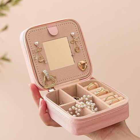 Travel Jewelry Boxes Women's Travel Jewelry Boxes Small Ladies Jewelry Boxes Jewelry Travel Organizers Women's Jewelry Travel Boxes Earring Organizers with Mirrors Women's Travel Gift Letters K in Kuwait