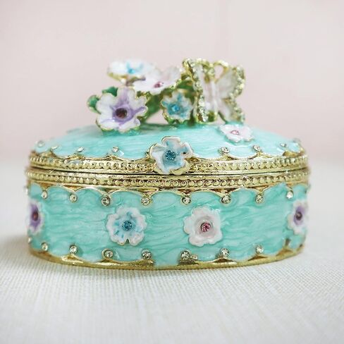 منظم صندوق المجوهرات من NAJMECHOY للنساء والفتيات، منظم أقراط خاتم الزفاف، حاوية تخزين، صندوق حلقات من السبائك، تخزين المجوهرات للقلادة، صندوق زهور منحوت استريو (وردي) in Kuwait