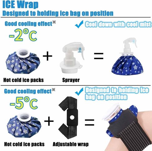 11" Ice Pack for Injuries Reusable with Spray Bottle Nozzle, Ice Bags w/Wrap Around Extension Band, Hot Cold Ice Pack for Sports Injuries, Headaches Hip Shoulder Back Knee Pain Relief in Kuwait