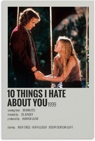 واي تي اس ال جيه بوستر 90 اس الجمالي لغرفة النوم 10 اشياء I Hate About You، لوحة فنية جدارية من القماش لغرفة المعيشة وغرفة النوم، مقاس 08×12 انش (20×30 سم) in Kuwait