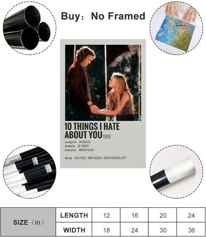واي تي اس ال جيه بوستر 90 اس الجمالي لغرفة النوم 10 اشياء I Hate About You، لوحة فنية جدارية من القماش لغرفة المعيشة وغرفة النوم، مقاس 08×12 انش (20×30 سم) in Kuwait