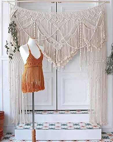 S.N.HANDICRAFTS Macrame ستارة كبيرة بوهيمية بوهو ديكور خلفية الزفاف الجدار الشنق (60X85) in Saudi Arabia