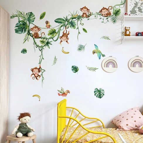 Annande Monkey Wall Decals Vine Wall Stickers Animal Wall Stickers Jungle Wall Decals Tree Room Decor for Kids Baby Nursery Bedroom Wall Decor in Kuwait