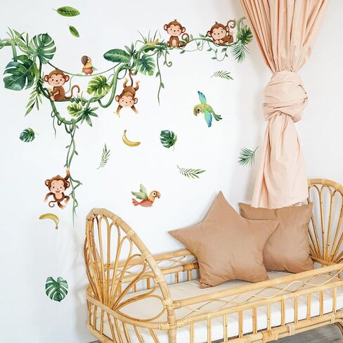 Annande Monkey Wall Decals Vine Wall Stickers Animal Wall Stickers Jungle Wall Decals Tree Room Decor for Kids Baby Nursery Bedroom Wall Decor in Kuwait