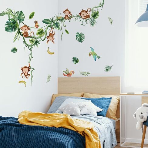 Annande Monkey Wall Decals Vine Wall Stickers Animal Wall Stickers Jungle Wall Decals Tree Room Decor for Kids Baby Nursery Bedroom Wall Decor in Kuwait