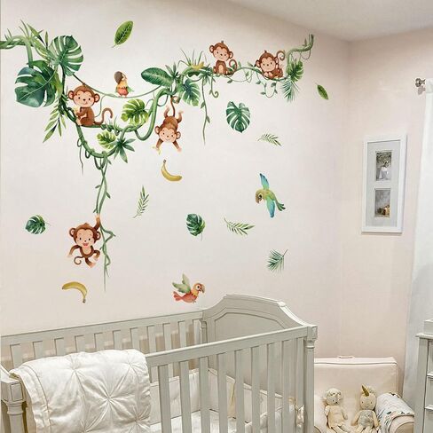 Annande Monkey Wall Decals Vine Wall Stickers Animal Wall Stickers Jungle Wall Decals Tree Room Decor for Kids Baby Nursery Bedroom Wall Decor in Kuwait