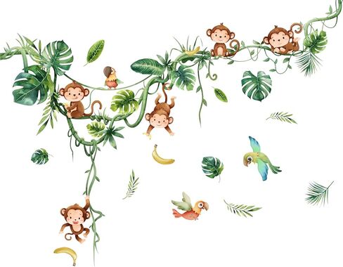 Annande Monkey Wall Decals Vine Wall Stickers Animal Wall Stickers Jungle Wall Decals Tree Room Decor for Kids Baby Nursery Bedroom Wall Decor in Kuwait