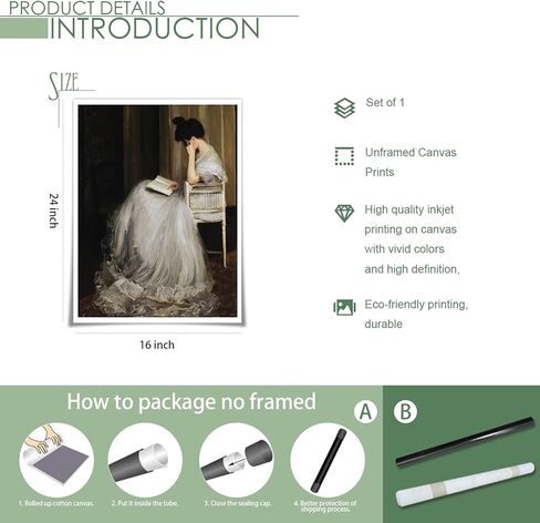 uoyien Vintage French Canvas Wall Art Famous Artwork Woman Reading Portrait Oil Painting Dark Academia Aesthetic Print 19th Century Antique Poster Retro Gallery Home Decor16x24in Unframed in Kuwait