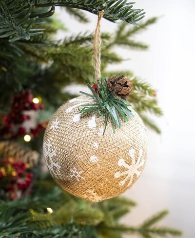 Burlap Christmas Hanging Ornaments, Farmhouse Rustic Christma Decorations, Natural Jute Ball Ornaments for Xmas Holiday Party Home Decor 12Pcs in Saudi Arabia