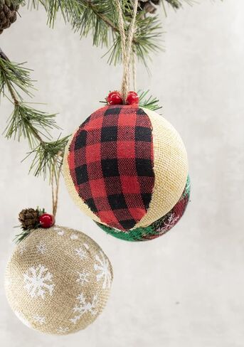 Burlap Christmas Hanging Ornaments, Farmhouse Rustic Christma Decorations, Natural Jute Ball Ornaments for Xmas Holiday Party Home Decor 12Pcs in Saudi Arabia