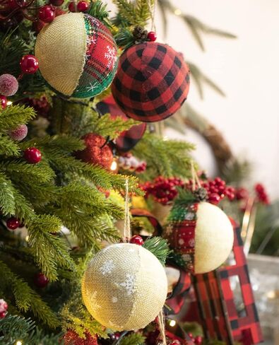 Burlap Christmas Hanging Ornaments, Farmhouse Rustic Christma Decorations, Natural Jute Ball Ornaments for Xmas Holiday Party Home Decor 12Pcs in Saudi Arabia