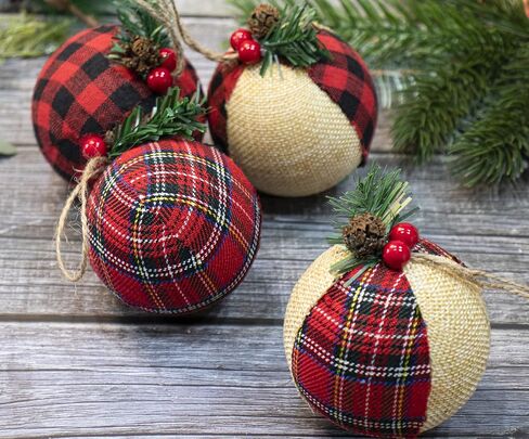 Burlap Christmas Hanging Ornaments, Farmhouse Rustic Christma Decorations, Natural Jute Ball Ornaments for Xmas Holiday Party Home Decor 12Pcs in Saudi Arabia