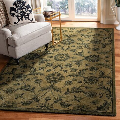 SAFAVIEH Antiquity Collection 6' Round Olive / Green AT824A Handmade Traditional Oriental Premium Wool Area Rug in Saudi Arabia