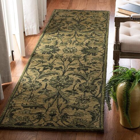 SAFAVIEH Antiquity Collection 6' Round Olive / Green AT824A Handmade Traditional Oriental Premium Wool Area Rug in Saudi Arabia