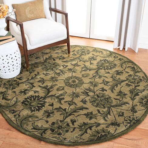 SAFAVIEH Antiquity Collection 6' Round Olive / Green AT824A Handmade Traditional Oriental Premium Wool Area Rug in Saudi Arabia