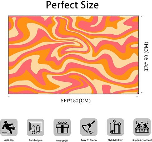 PeeNoke 1970 متموجة دوامة سلسة برتقالية وردية الألوان مرسومة باليد السبعينيات نمط منطقة البساط في الهواء الطلق سجادة الفناء لعب حصيرة الكلمة حصيرة السجاد الحديثة عدم الانزلاق ديكور المنزل غرفة المعيشة غرفة نوم الحضانة، 3x5 قدم in Kuwait