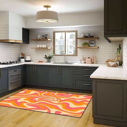 PeeNoke 1970 متموجة دوامة سلسة برتقالية وردية الألوان مرسومة باليد السبعينيات نمط منطقة البساط في الهواء الطلق سجادة الفناء لعب حصيرة الكلمة حصيرة السجاد الحديثة عدم الانزلاق ديكور المنزل غرفة المعيشة غرفة نوم الحضانة، 3x5 قدم in Kuwait