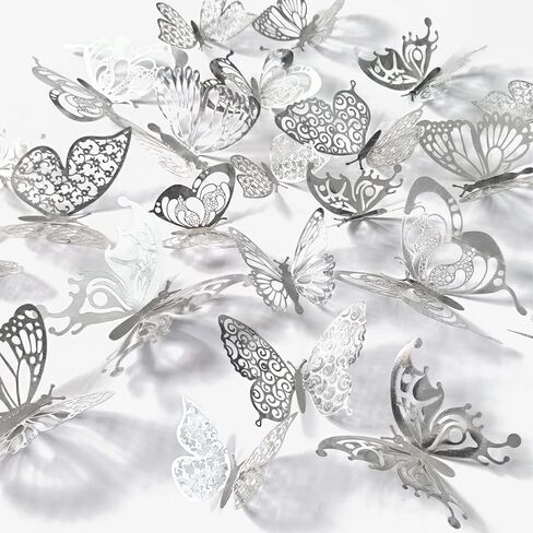 3D Butterfly Decoration 60Pcs Wall Decal, Birthday Cake Party Decor 5 Style Sticker Art Craft, Kid Nursery Classroom Wedding Baby Shower Girl Bedroom Home Room Office Gift Decorative (Rose Gold) in Kuwait