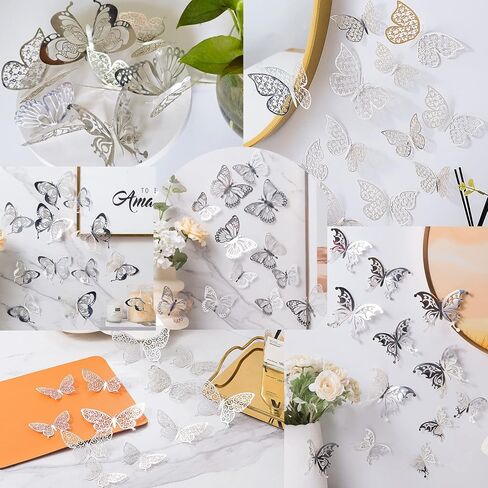 3D Butterfly Decoration 60Pcs Wall Decal, Birthday Cake Party Decor 5 Style Sticker Art Craft, Kid Nursery Classroom Wedding Baby Shower Girl Bedroom Home Room Office Gift Decorative (Rose Gold) in Kuwait