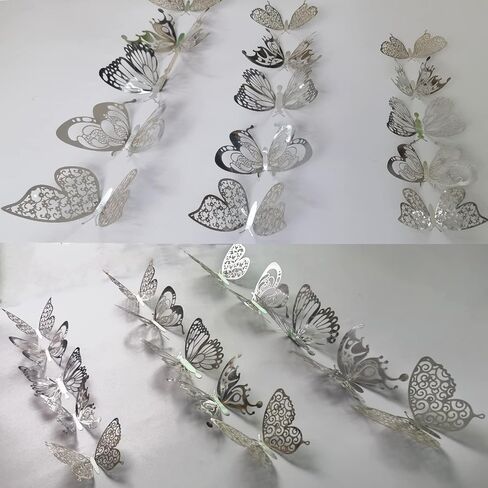 3D Butterfly Decoration 60Pcs Wall Decal, Birthday Cake Party Decor 5 Style Sticker Art Craft, Kid Nursery Classroom Wedding Baby Shower Girl Bedroom Home Room Office Gift Decorative (Rose Gold) in Kuwait