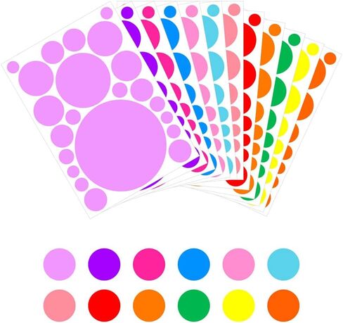 مجموعة ملصقات ديكور فنية بنقاط ملونة | 12 ورقة|ملصقات حائط جمالية من الفينيل للأطفال والبنات في غرفة نومهم وتزيين الفصل الدراسي المنزلي، ملصقات ملونة ذاتية اللصق وقابلة للتقشير واللصق. in Kuwait
