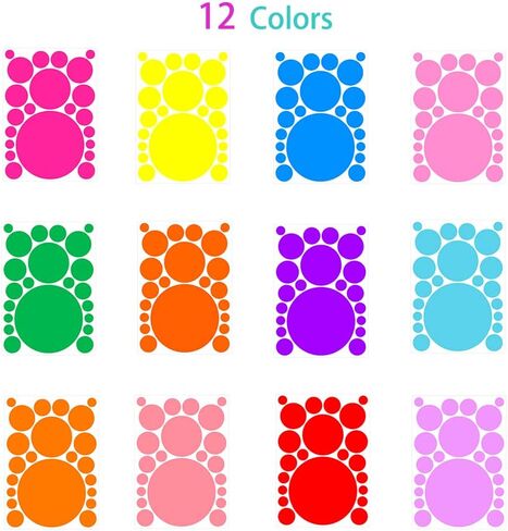 مجموعة ملصقات ديكور فنية بنقاط ملونة | 12 ورقة|ملصقات حائط جمالية من الفينيل للأطفال والبنات في غرفة نومهم وتزيين الفصل الدراسي المنزلي، ملصقات ملونة ذاتية اللصق وقابلة للتقشير واللصق. in Kuwait