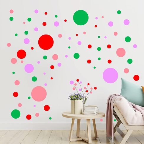 مجموعة ملصقات ديكور فنية بنقاط ملونة | 12 ورقة|ملصقات حائط جمالية من الفينيل للأطفال والبنات في غرفة نومهم وتزيين الفصل الدراسي المنزلي، ملصقات ملونة ذاتية اللصق وقابلة للتقشير واللصق. in Kuwait