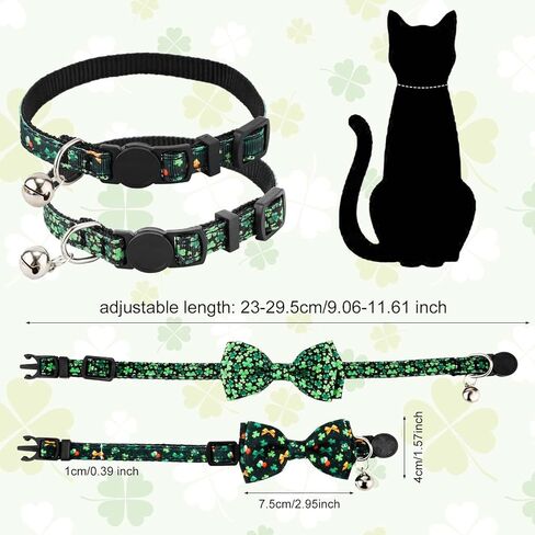 lasuroa 2pcs عيد القديس باتريك طوق القط، قابل للتعديل أربع أوراق البرسيم القط طوق القديس باتريك يوم القط القوس التعادل محظوظ الكلب طوق طوق القط مع أجراس للحيوانات الاليفة عيد الميلاد هدية عيد الشكر in Kuwait