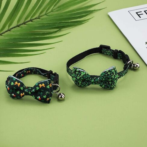 lasuroa 2pcs عيد القديس باتريك طوق القط، قابل للتعديل أربع أوراق البرسيم القط طوق القديس باتريك يوم القط القوس التعادل محظوظ الكلب طوق طوق القط مع أجراس للحيوانات الاليفة عيد الميلاد هدية عيد الشكر in Kuwait