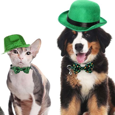 lasuroa 2pcs عيد القديس باتريك طوق القط، قابل للتعديل أربع أوراق البرسيم القط طوق القديس باتريك يوم القط القوس التعادل محظوظ الكلب طوق طوق القط مع أجراس للحيوانات الاليفة عيد الميلاد هدية عيد الشكر in Kuwait
