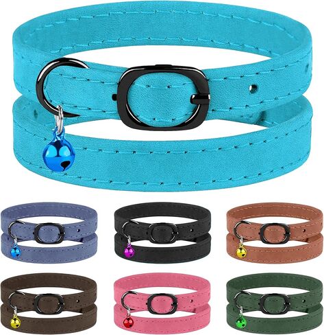 Murom Leather Cat Collar with Bell Adjustable Small Pet Kitten Collars Black Brown Pink Blue (Sky Blue) in Kuwait