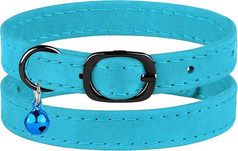 Murom Leather Cat Collar with Bell Adjustable Small Pet Kitten Collars Black Brown Pink Blue (Sky Blue) in Kuwait