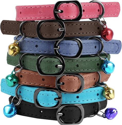 Murom Leather Cat Collar with Bell Adjustable Small Pet Kitten Collars Black Brown Pink Blue (Sky Blue) in Kuwait
