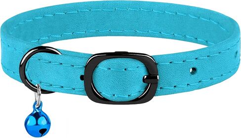 Murom Leather Cat Collar with Bell Adjustable Small Pet Kitten Collars Black Brown Pink Blue (Sky Blue) in Kuwait