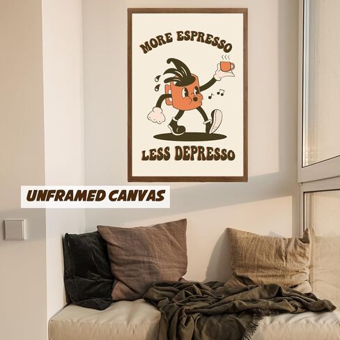 وونكالي مضحك ريترو رائع ديكور شقة القهوة الجمالية | المزيد من الاسبريسو، أقل ديبريسو كوفي كوفي | ديكور عربة بار القهوة غير تقليدي | 12 × 18 انش، بدون اطار in Kuwait