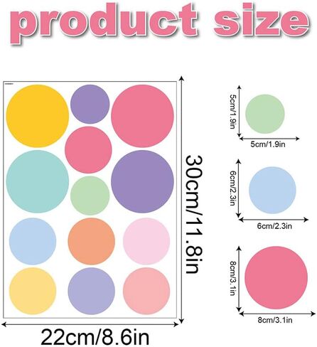 مجموعة ملصقات ديكور فنية جدارية بنقاط ملونة | 10 ورقات|ملصقات حائط جمالية من الفينيل للأطفال والرضع وغرفة نوم البنات وديكور المنزل والفصول الدراسية، ملصقات ملونة ذاتية اللصق وقابلة للتقشير والنقاط. in Kuwait