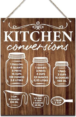 ريفي المطبخ تحويل الرسم البياني علامة المطبخ قياس لوحة الخشب علامات جدار الباب شنقا للمنزل مزرعة المطبخ غرفة الطعام ديكور، لطيف علامات المطبخ جدار ديكور 7.9 × 10.3 بوصة (J639) in Kuwait