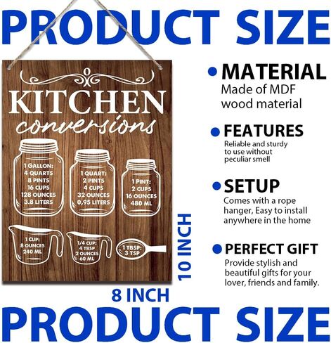 ريفي المطبخ تحويل الرسم البياني علامة المطبخ قياس لوحة الخشب علامات جدار الباب شنقا للمنزل مزرعة المطبخ غرفة الطعام ديكور، لطيف علامات المطبخ جدار ديكور 7.9 × 10.3 بوصة (J639) in Kuwait