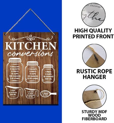 ريفي المطبخ تحويل الرسم البياني علامة المطبخ قياس لوحة الخشب علامات جدار الباب شنقا للمنزل مزرعة المطبخ غرفة الطعام ديكور، لطيف علامات المطبخ جدار ديكور 7.9 × 10.3 بوصة (J639) in Kuwait