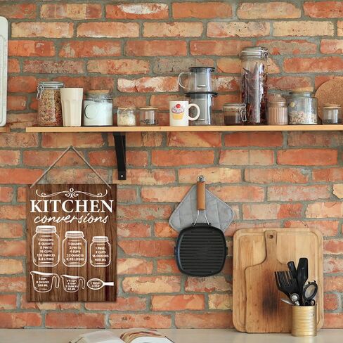 ريفي المطبخ تحويل الرسم البياني علامة المطبخ قياس لوحة الخشب علامات جدار الباب شنقا للمنزل مزرعة المطبخ غرفة الطعام ديكور، لطيف علامات المطبخ جدار ديكور 7.9 × 10.3 بوصة (J639) in Kuwait