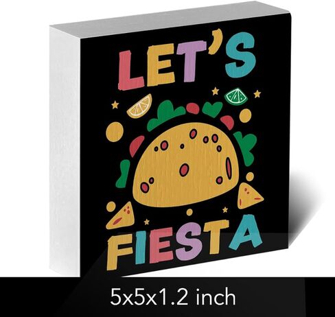 ENGVZ Country Let’s Fiesta Artwork Wood Box Sign Rustic Farmhouse Style Mexican Fiesta Wood Block Plaque 5 X 5 Inches Home Desk Sign Decor for Presents in Kuwait