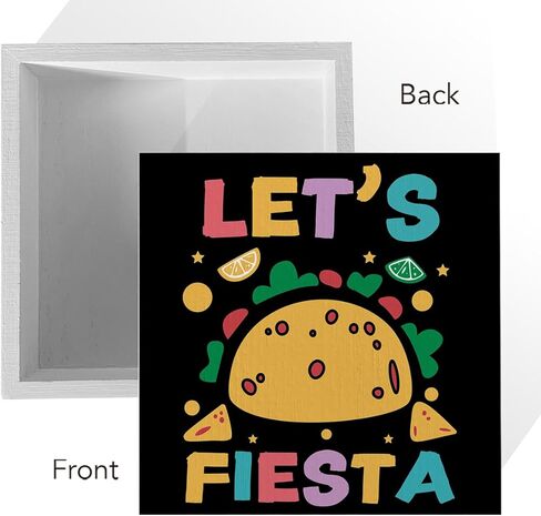 ENGVZ Country Let’s Fiesta Artwork Wood Box Sign Rustic Farmhouse Style Mexican Fiesta Wood Block Plaque 5 X 5 Inches Home Desk Sign Decor for Presents in Kuwait