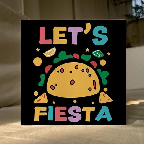 ENGVZ Country Let’s Fiesta Artwork Wood Box Sign Rustic Farmhouse Style Mexican Fiesta Wood Block Plaque 5 X 5 Inches Home Desk Sign Decor for Presents in Kuwait