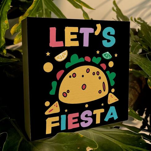 ENGVZ Country Let’s Fiesta Artwork Wood Box Sign Rustic Farmhouse Style Mexican Fiesta Wood Block Plaque 5 X 5 Inches Home Desk Sign Decor for Presents in Kuwait