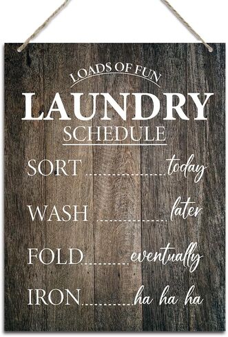 لافتة معلقة لغرفة الغسيل، الكثير من جدول الغسيل الممتع، علامات لوحة خشبية ريفية، معلقة على الحائط لديكور غرفة الغسيل في المزرعة، 7.9 × 10.3 بوصة (J651) in Kuwait