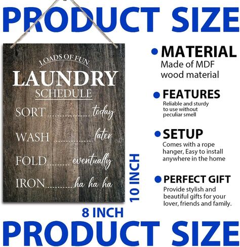 لافتة معلقة لغرفة الغسيل، الكثير من جدول الغسيل الممتع، علامات لوحة خشبية ريفية، معلقة على الحائط لديكور غرفة الغسيل في المزرعة، 7.9 × 10.3 بوصة (J651) in Kuwait