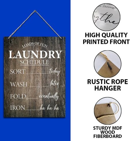 لافتة معلقة لغرفة الغسيل، الكثير من جدول الغسيل الممتع، علامات لوحة خشبية ريفية، معلقة على الحائط لديكور غرفة الغسيل في المزرعة، 7.9 × 10.3 بوصة (J651) in Kuwait