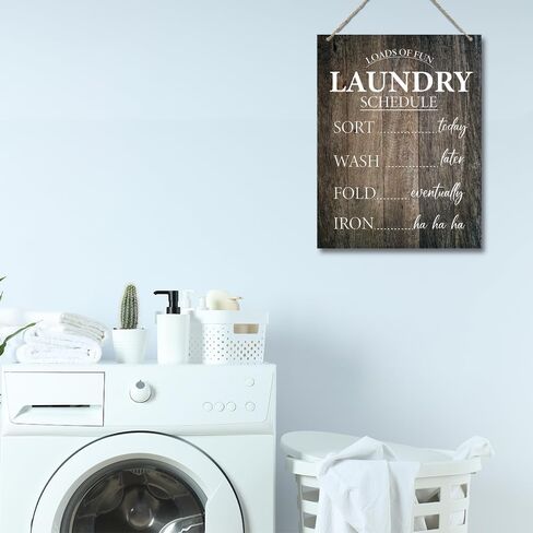 لافتة معلقة لغرفة الغسيل، الكثير من جدول الغسيل الممتع، علامات لوحة خشبية ريفية، معلقة على الحائط لديكور غرفة الغسيل في المزرعة، 7.9 × 10.3 بوصة (J651) in Kuwait