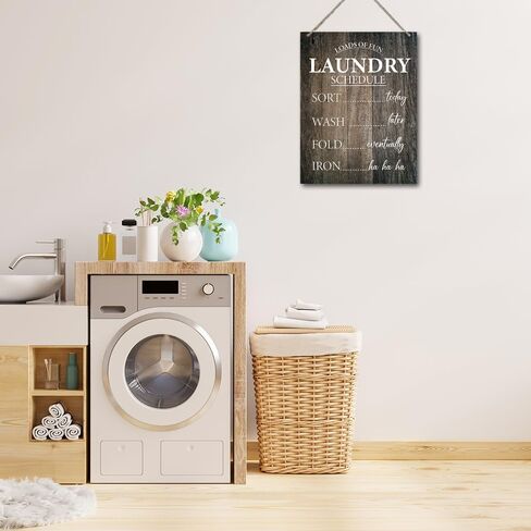 لافتة معلقة لغرفة الغسيل، الكثير من جدول الغسيل الممتع، علامات لوحة خشبية ريفية، معلقة على الحائط لديكور غرفة الغسيل في المزرعة، 7.9 × 10.3 بوصة (J651) in Kuwait